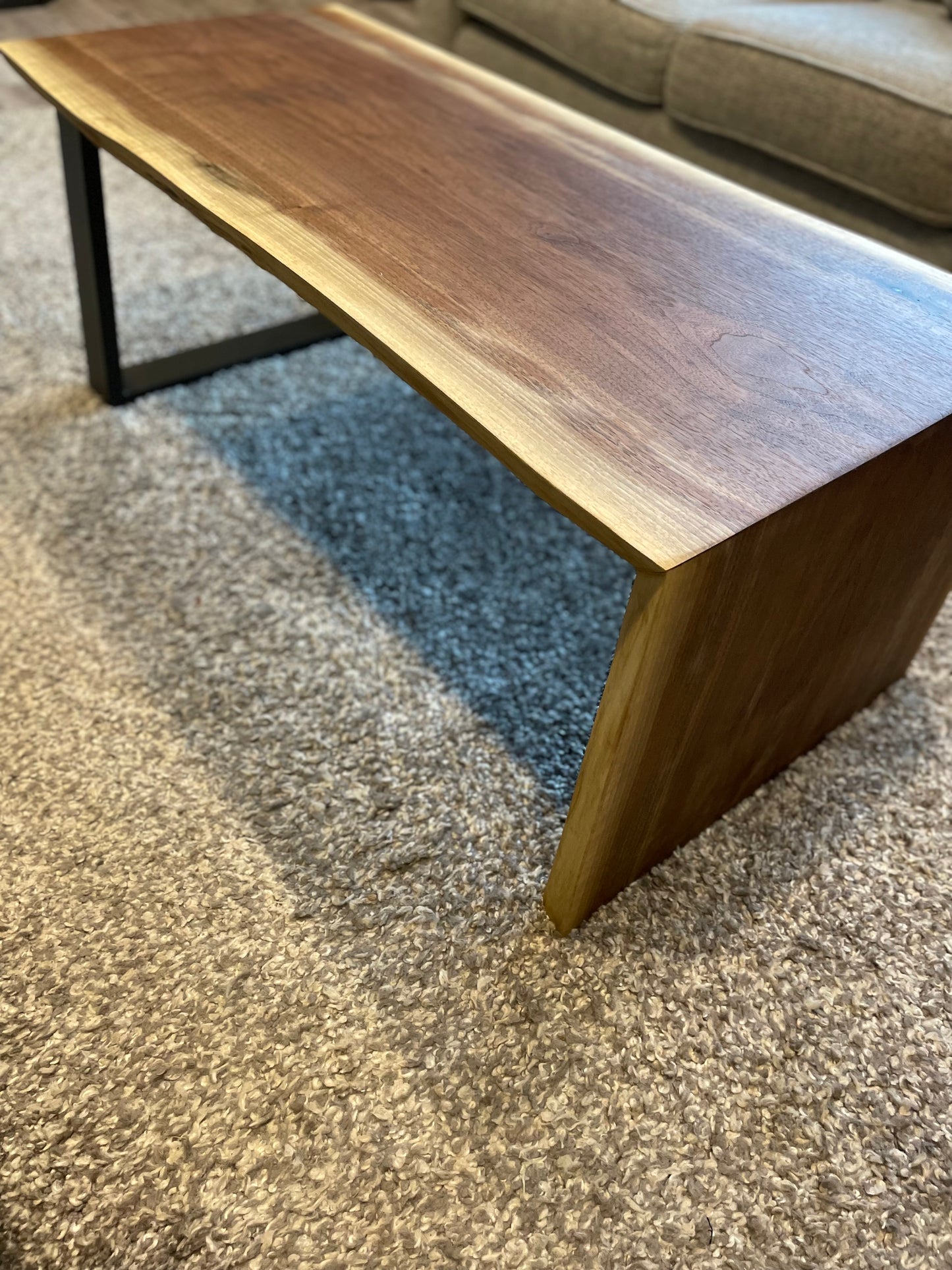 Black Walnut Coffee Table with Waterfall Leg